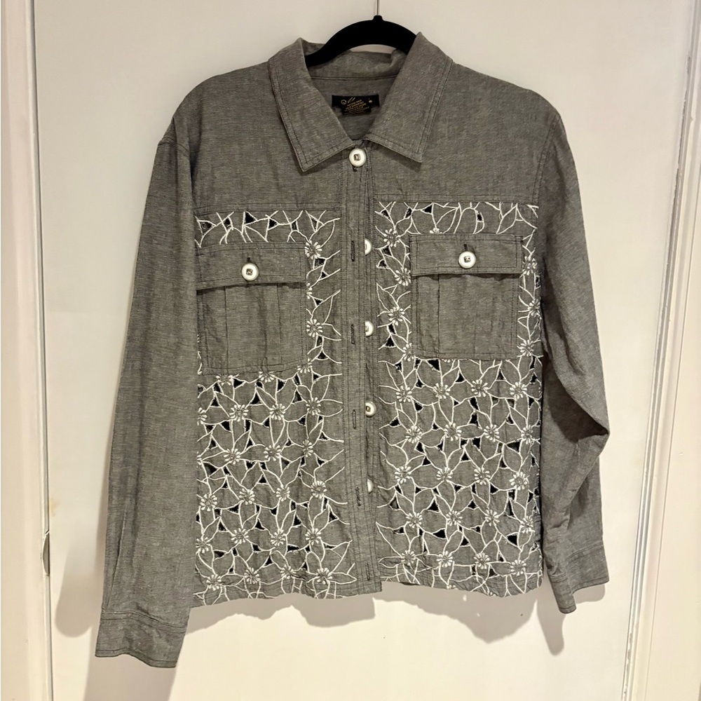 Mureli Vintage Gray Embroidered Cotton Jacket